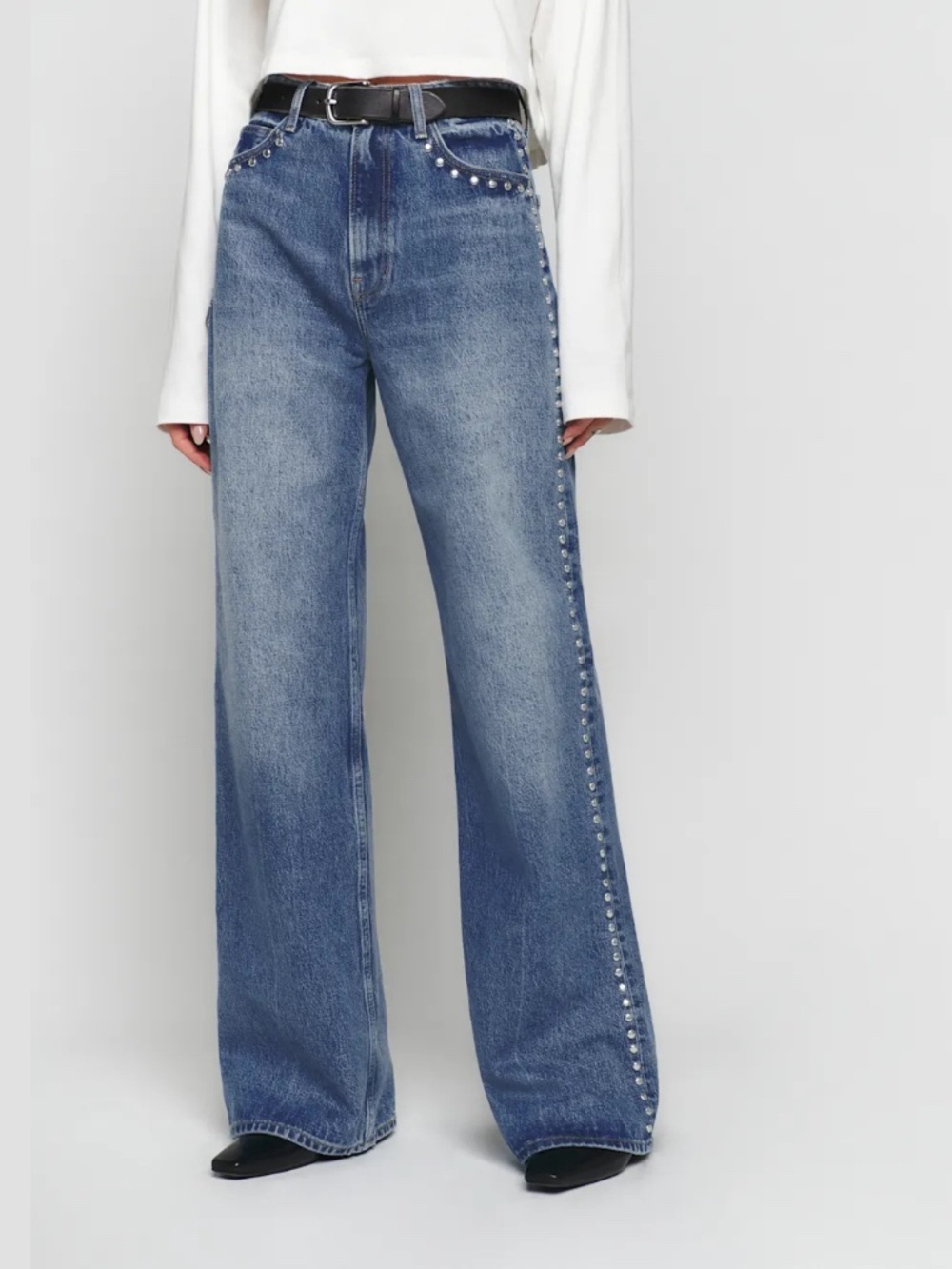 Reformation Cary High Rise Slouchy Studded Wide Leg Jeans